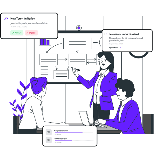 Securely share and work together with Deupload's simple file storage and sharing, easy user management, unlimited file size, password protected links and more.